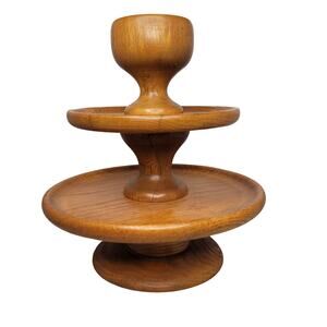 3 tier wood snack tray cheese MCM party Teak Vintage One Piece Centerpiece